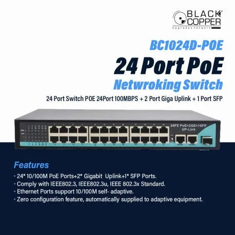 Black Copper BC1024D-POE 24 Ports PoE Network Switch